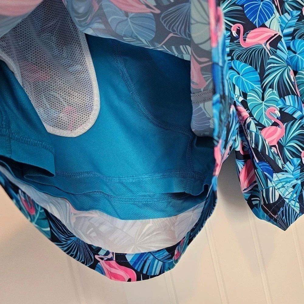 Member's Mark Men's Resort Swim Trunks XXL Blue Flamingo Swim Shorts UPF 50